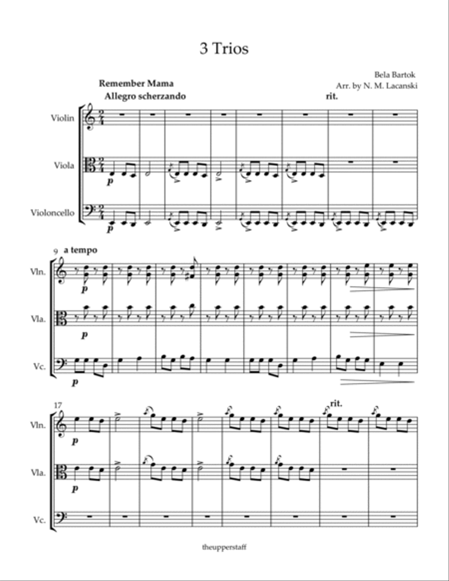 3 Trios Remember Mama Light the Way To My Love Evening Kiss String Trio scores gallery preview page 2