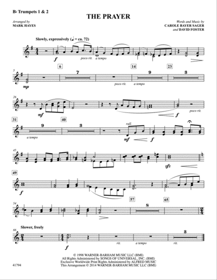 The Prayer: Trumpet 1 Trumpet scores gallery preview page 1