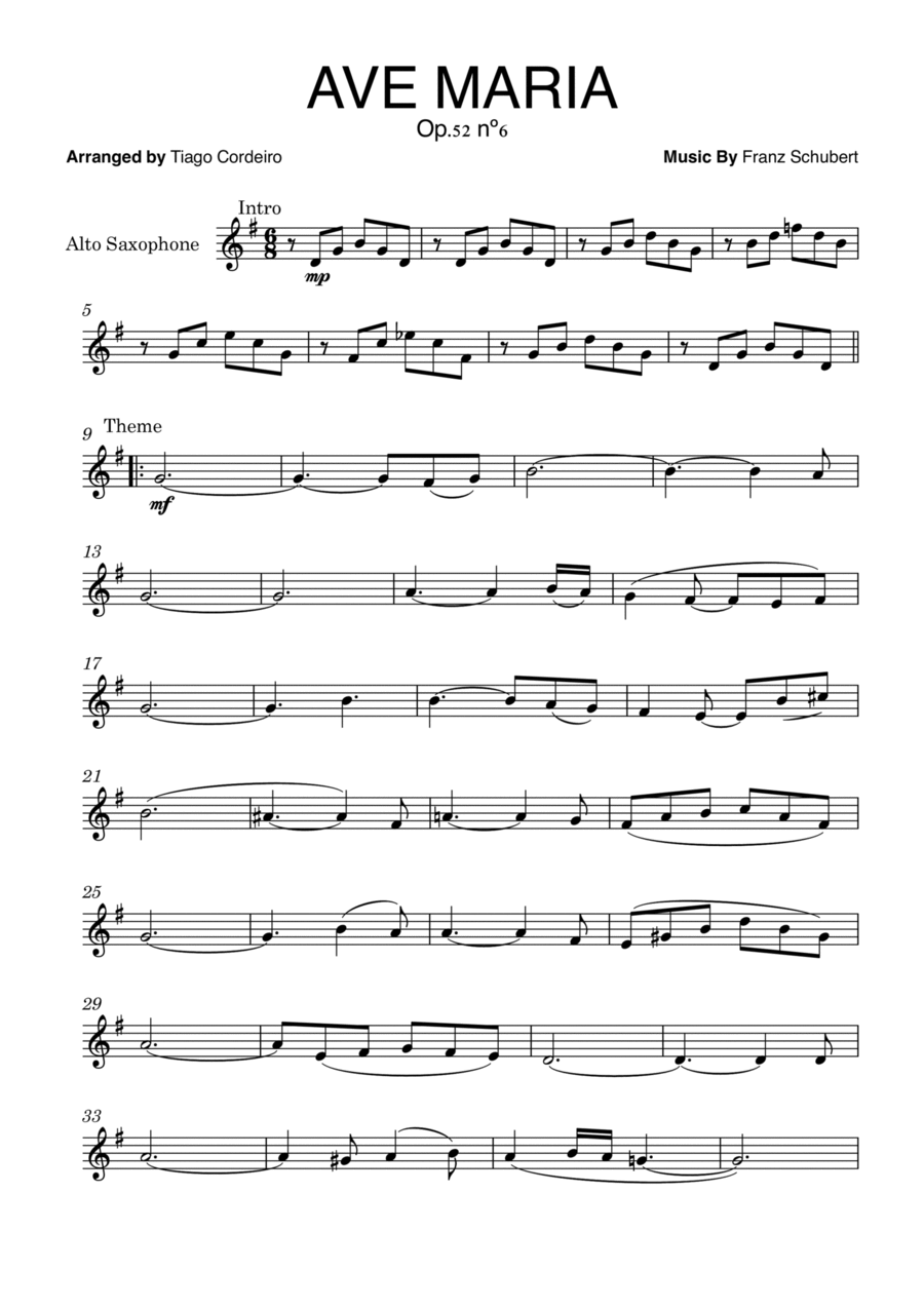 Ave Maria Op.52 nº6 Ave Maria Op.52 nº6 Alto Saxophone scores gallery preview page 1