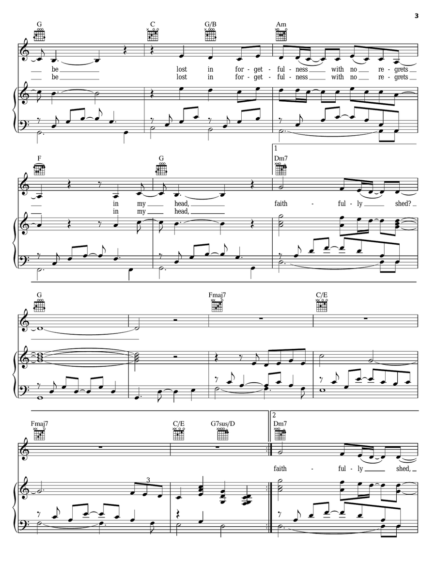 No Regrets No Regrets Piano, Vocal, Guitar scores gallery preview page 3