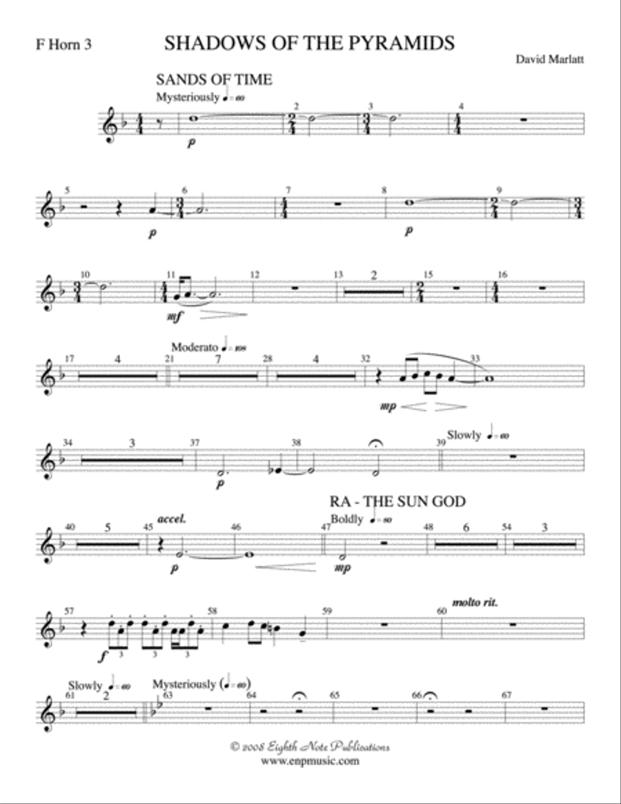 Shadows of the Pyramids: 3rd F Horn Concert Band scores gallery preview page 1