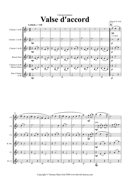 Valse daccord - romantic valse - Clarinet Quintet