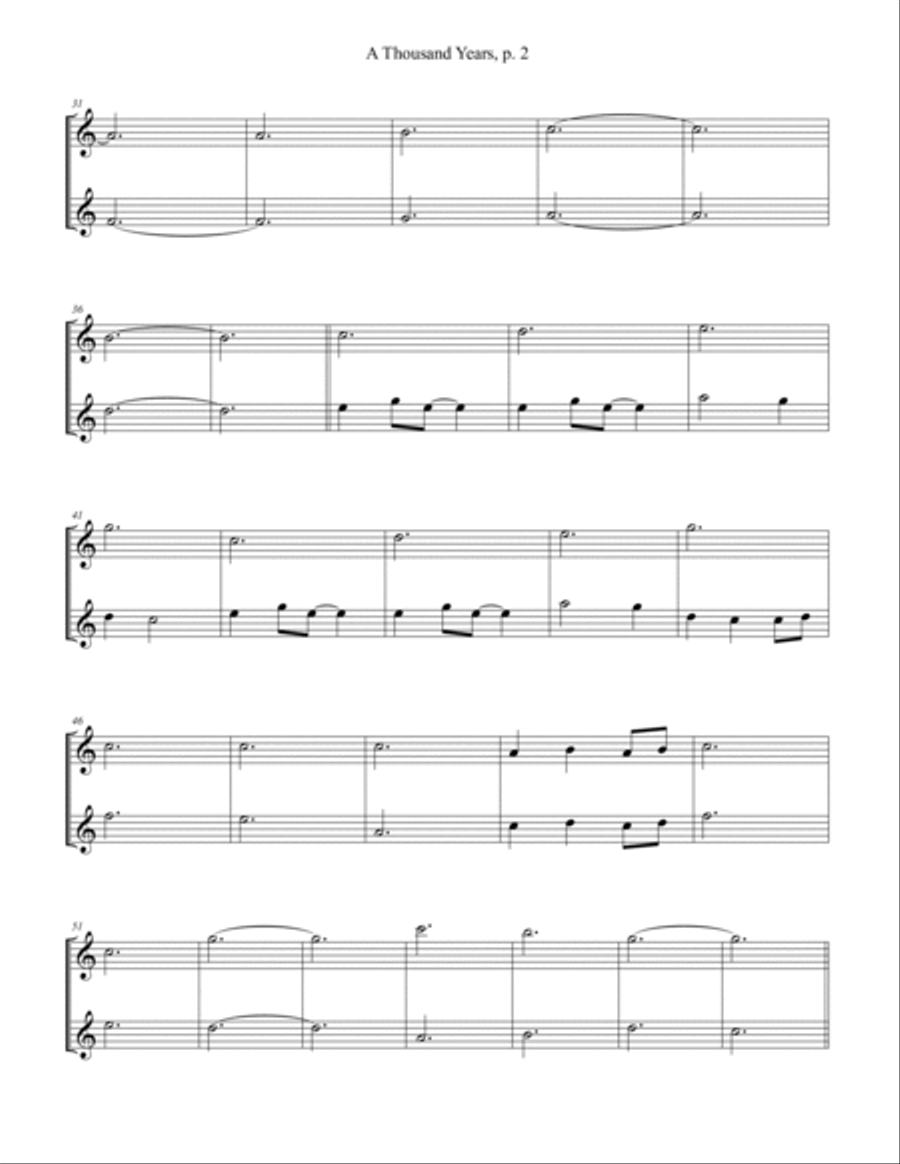 A Thousand Years Clarinet Duet scores gallery preview page 2