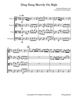 Ding Dong Merrily On High - String Quartet
