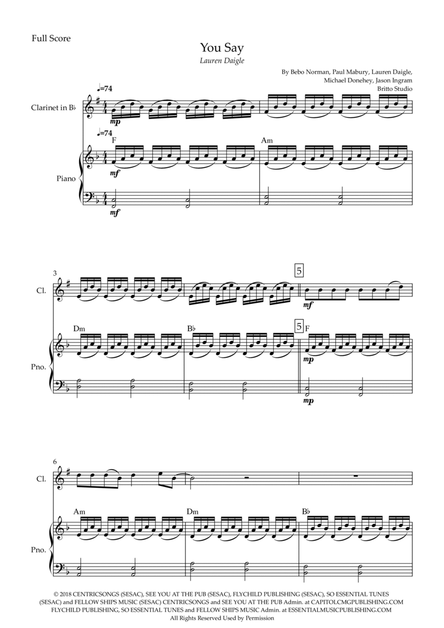 You Say You Say B-Flat Clarinet scores gallery preview page 1