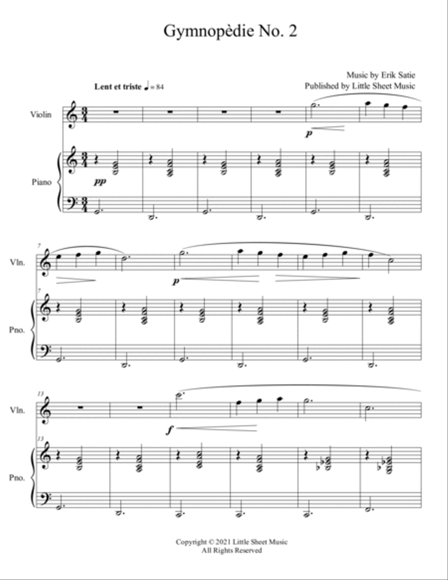 Gymnopédie No. 2 Violin Solo scores gallery preview page 2