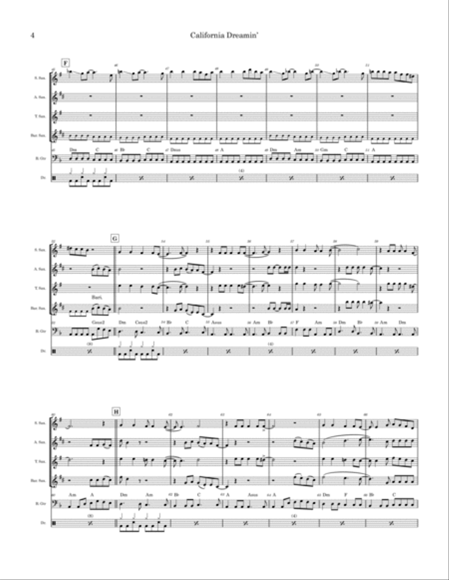 California Dreamin' California Dreamin' Saxophone Quartet scores gallery preview page 4