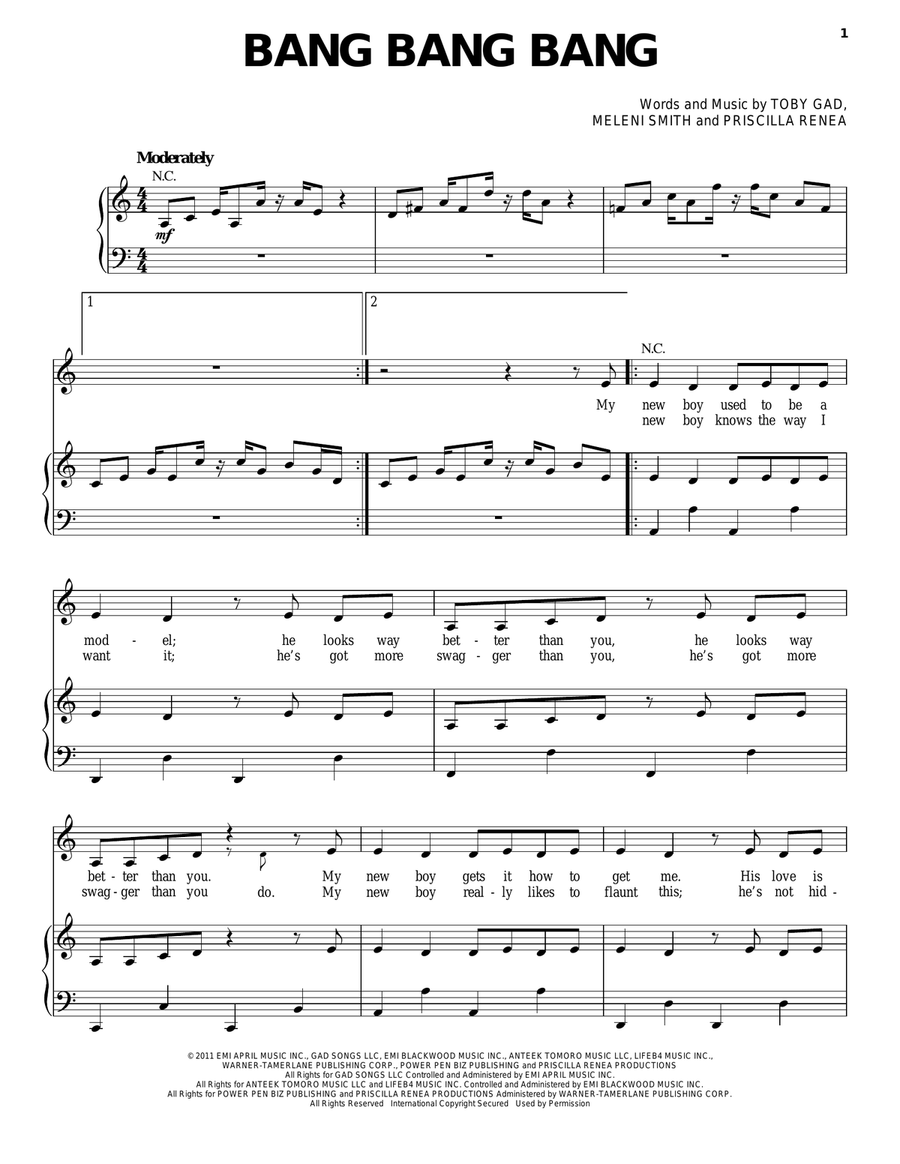 Bang Bang Bang Bang Bang Bang Piano, Vocal, Guitar scores gallery preview page 1