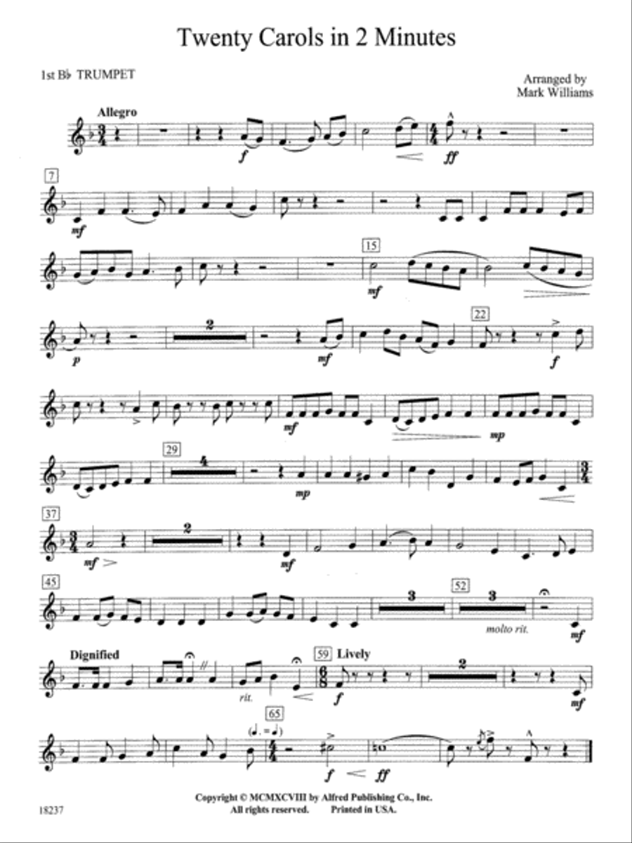 Twenty Carols in 2 Minutes: 1st B-flat Trumpet Concert Band scores gallery preview page 1