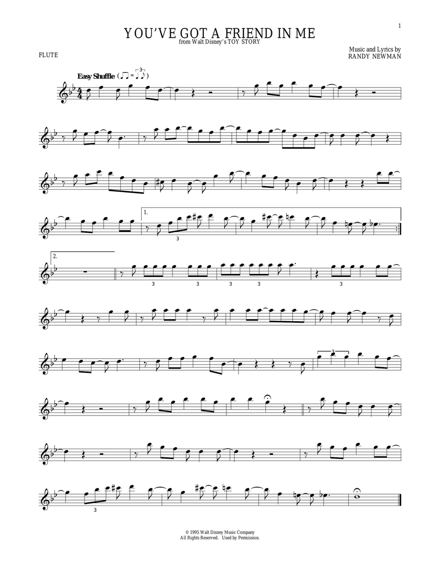 You've Got A Friend In Me (from Toy Story) Flute Solo scores gallery preview page 1