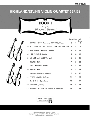 Book cover for Highland/Etling Violin Quartet Series: Set 1: 4th Violin
