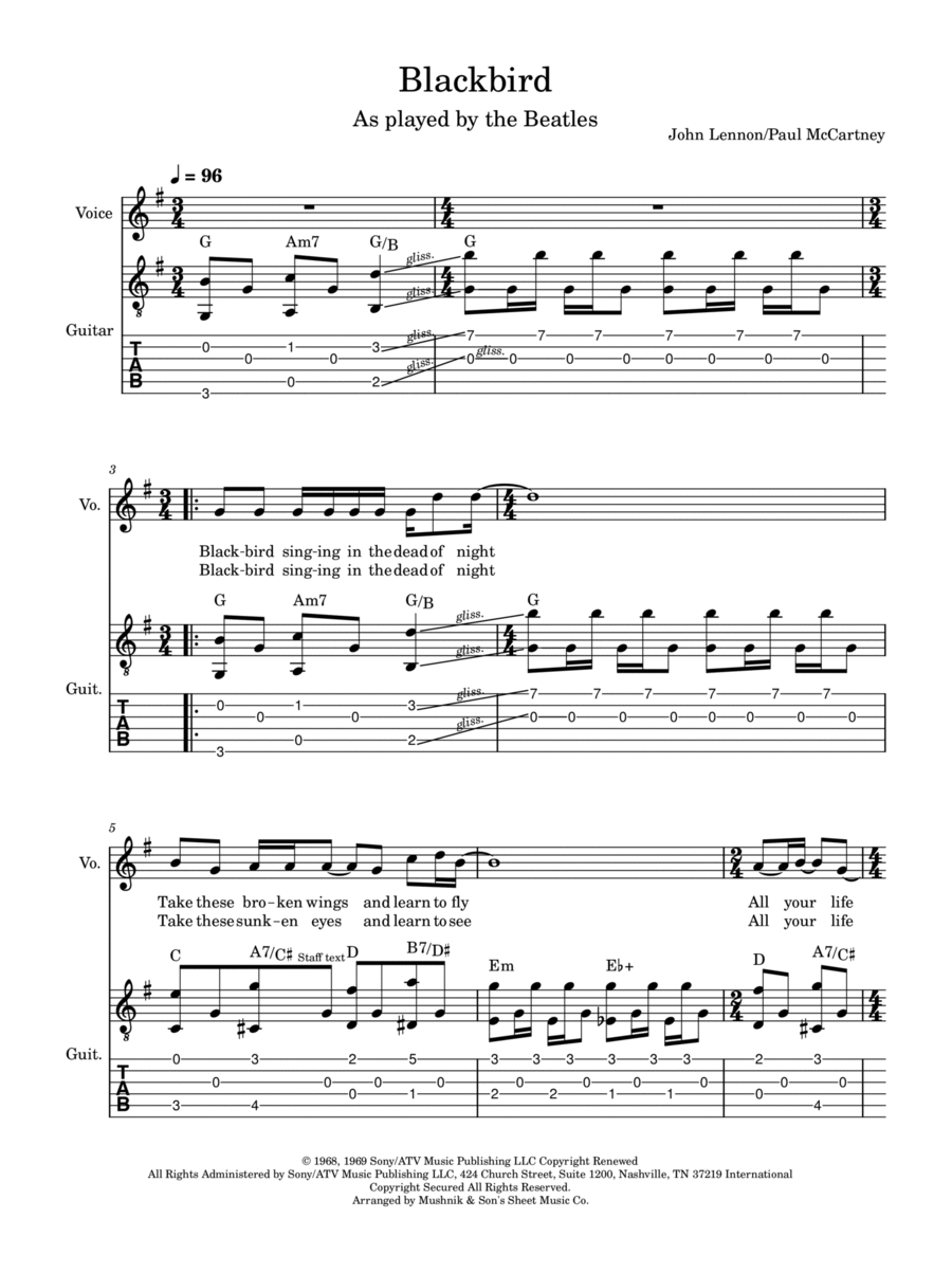 Blackbird Blackbird Acoustic Guitar scores gallery preview page 1