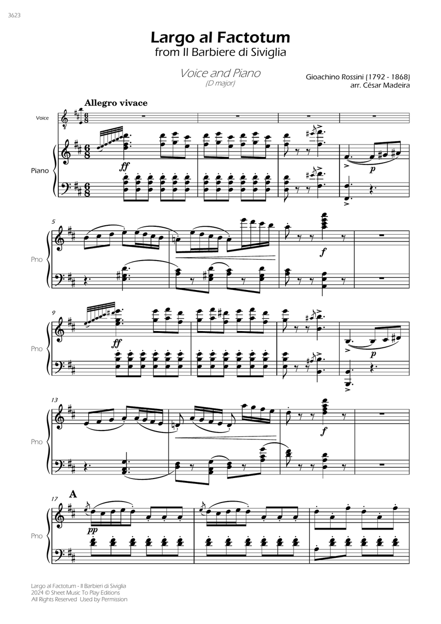 Largo al Factotum - Voice and Piano - D Major (Full Score) Piano, Vocal scores gallery preview page 1