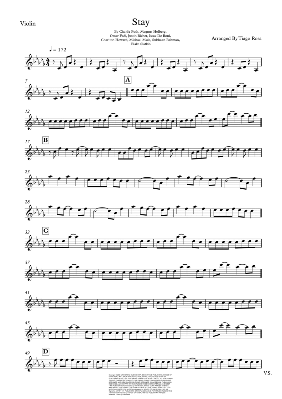 Stay Violin Solo scores gallery preview page 1
