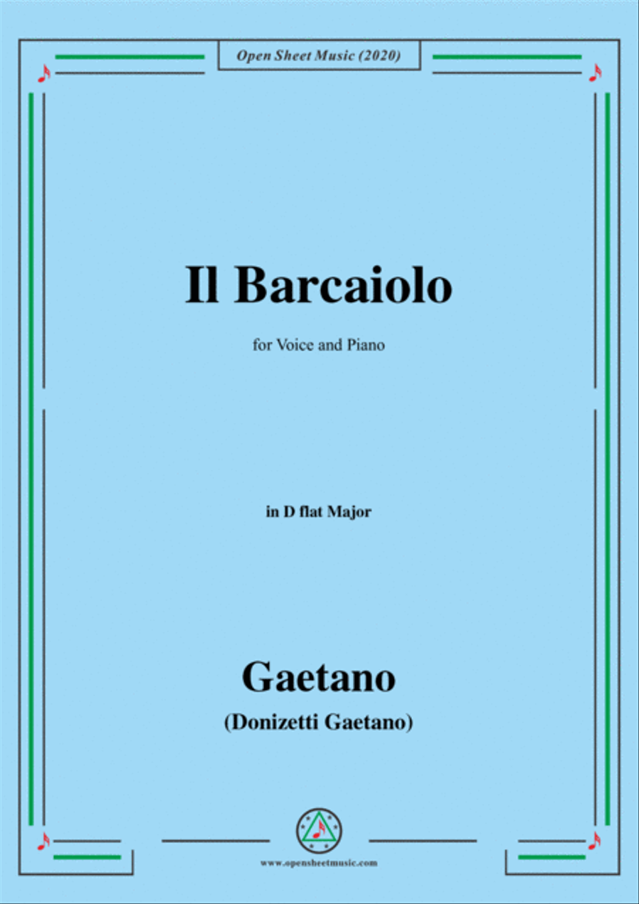 Donizetti-Il Barcaiolo,in D flat Major,for Voice and Piano Voice Solo scores gallery preview page 1