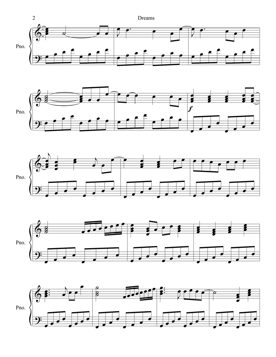Dreams Piano Solo scores gallery preview page 2