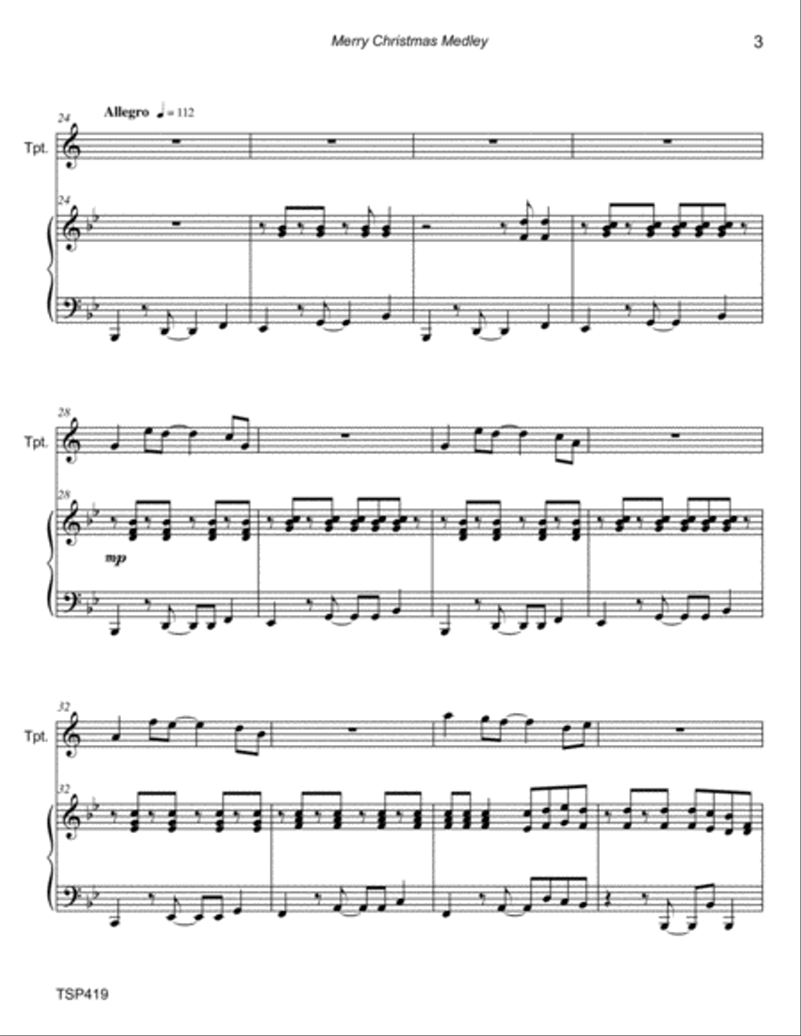 MERRY CHRISTMAS MEDLEY - TRUMPET SOLO with Piano accompaniment - 4 song medley Trumpet Solo scores gallery preview page 3