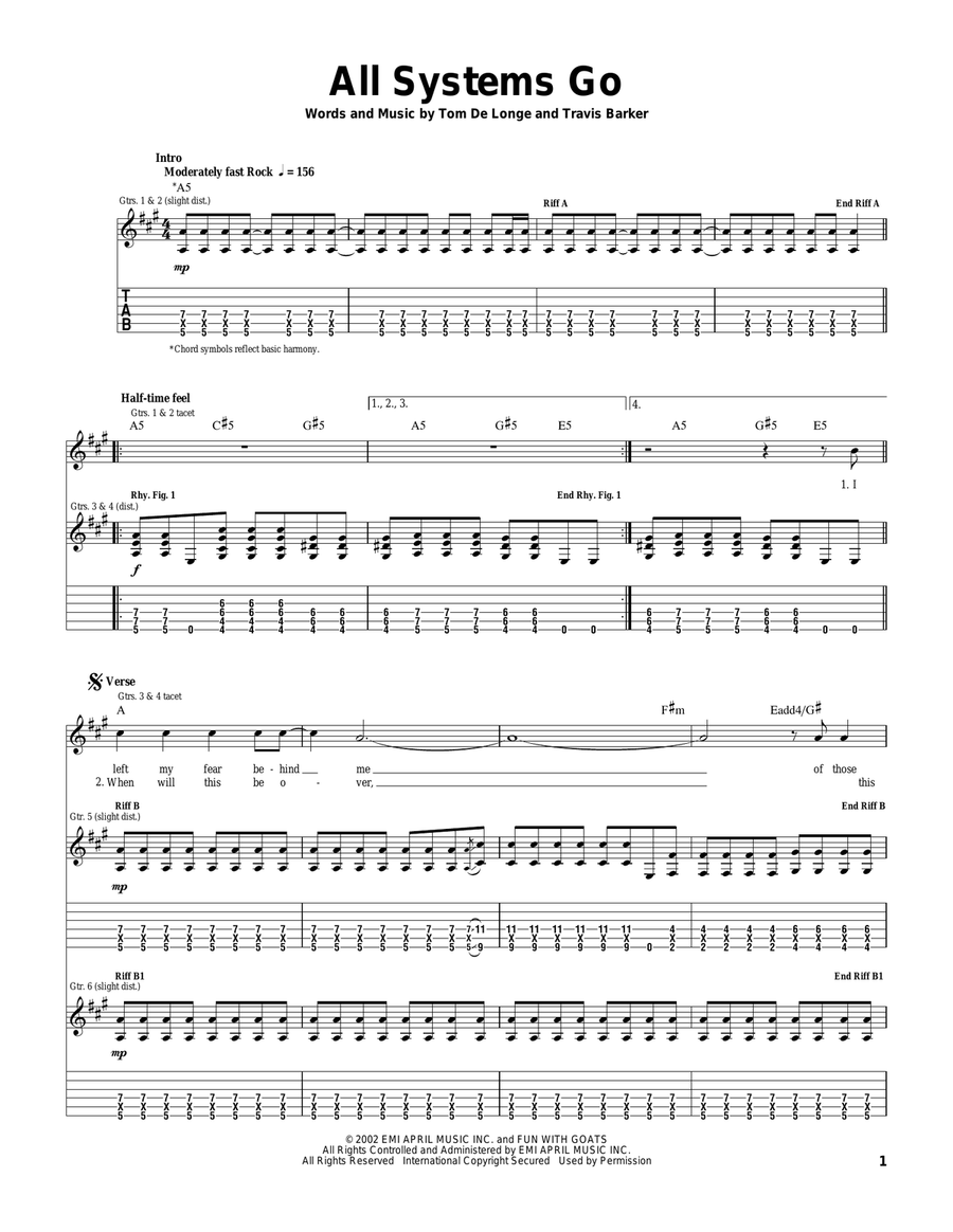 All Systems Go Guitar Tablature scores gallery preview page 1