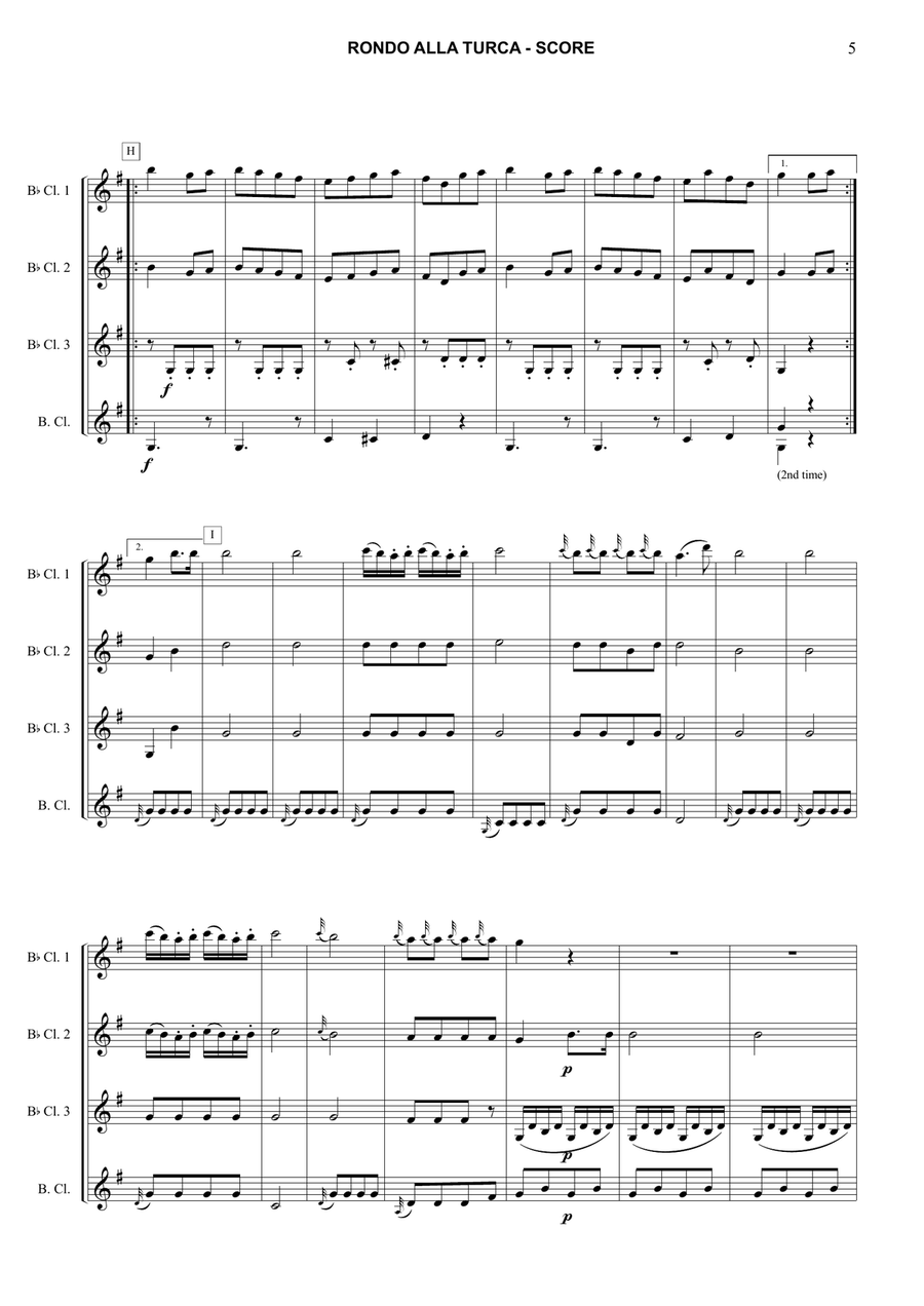 Rondo alla Turca Clarinet Quartet scores gallery preview page 5