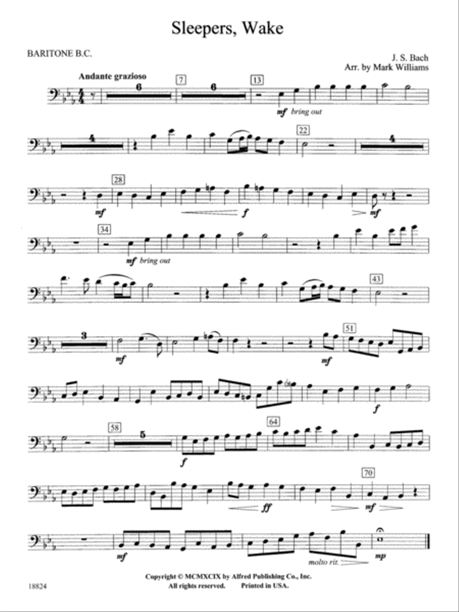 Sleepers Wake: Baritone B.C. Concert Band scores gallery preview page 1