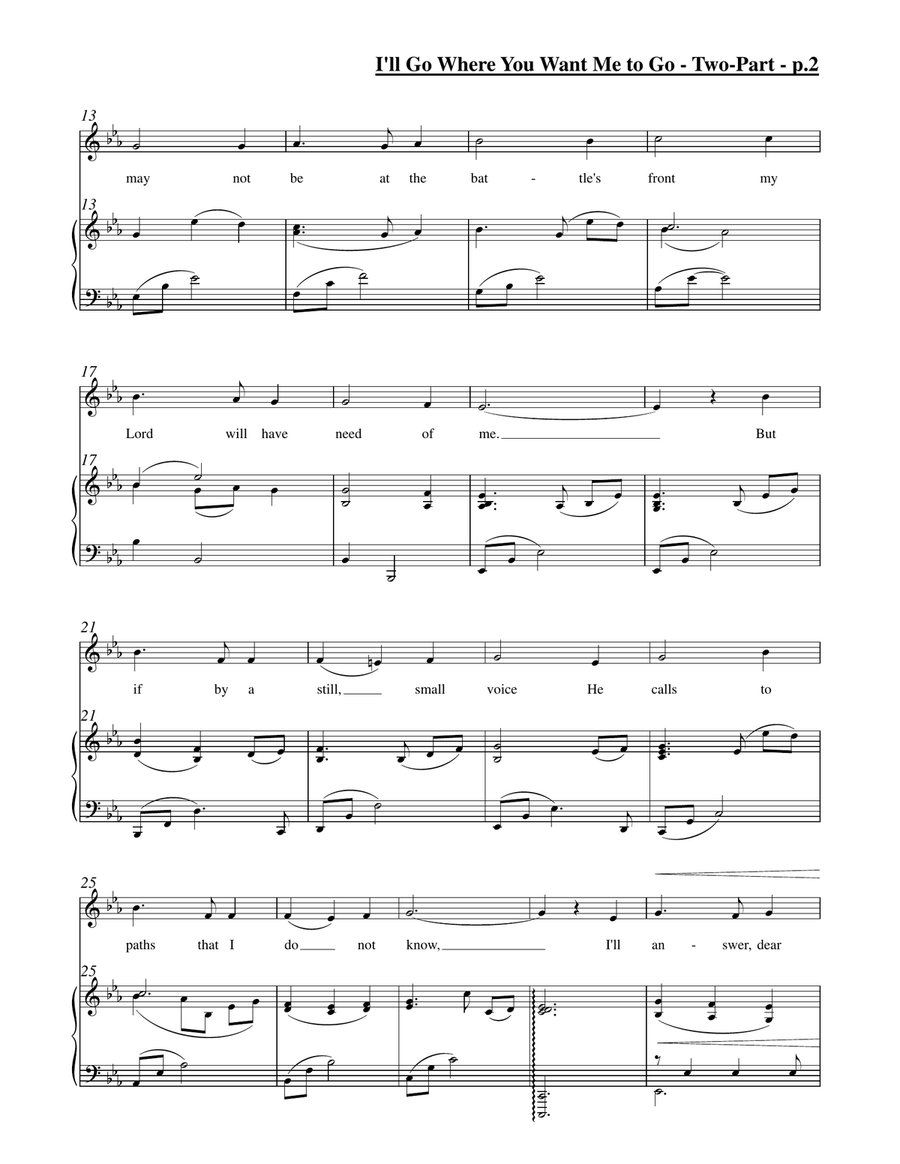 I'll Go Where You Want Me to Go (Two-Part Choir) SA scores gallery preview page 3