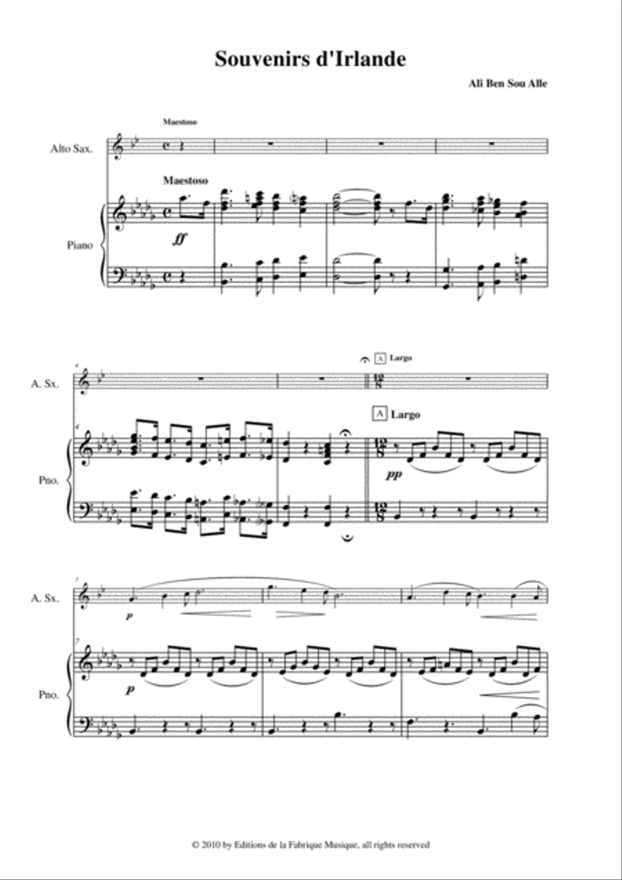 Ali Ben Sou Alle: Souvenirs d'Irelande for soprano saxophone and piano Soprano Saxophone scores gallery preview page 3