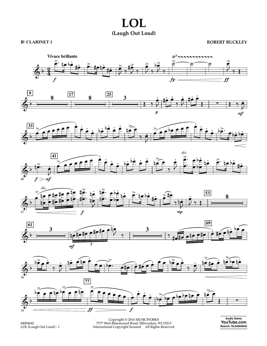 LOL (Laugh Out Loud) - Bb Clarinet 1 Concert Band scores gallery preview page 1