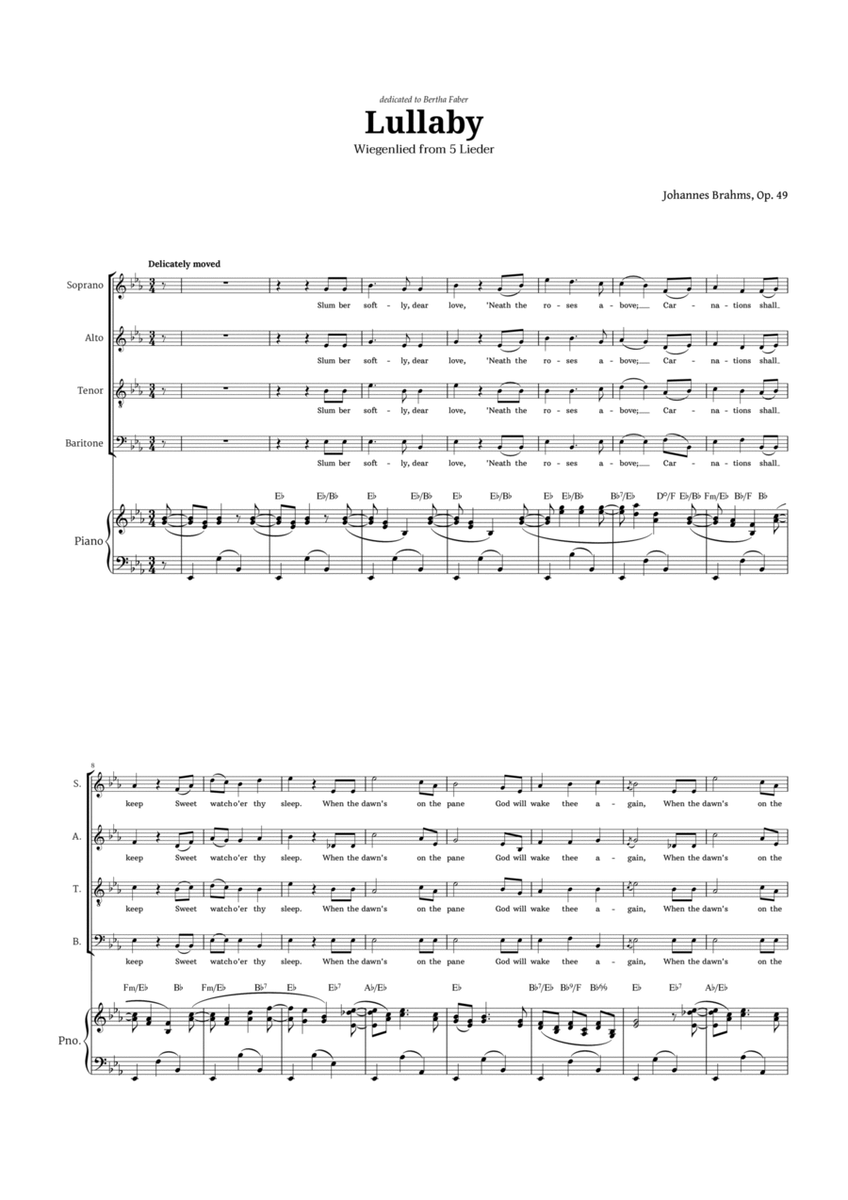 Lullaby by Brahms for SATB Choir and Piano image number null