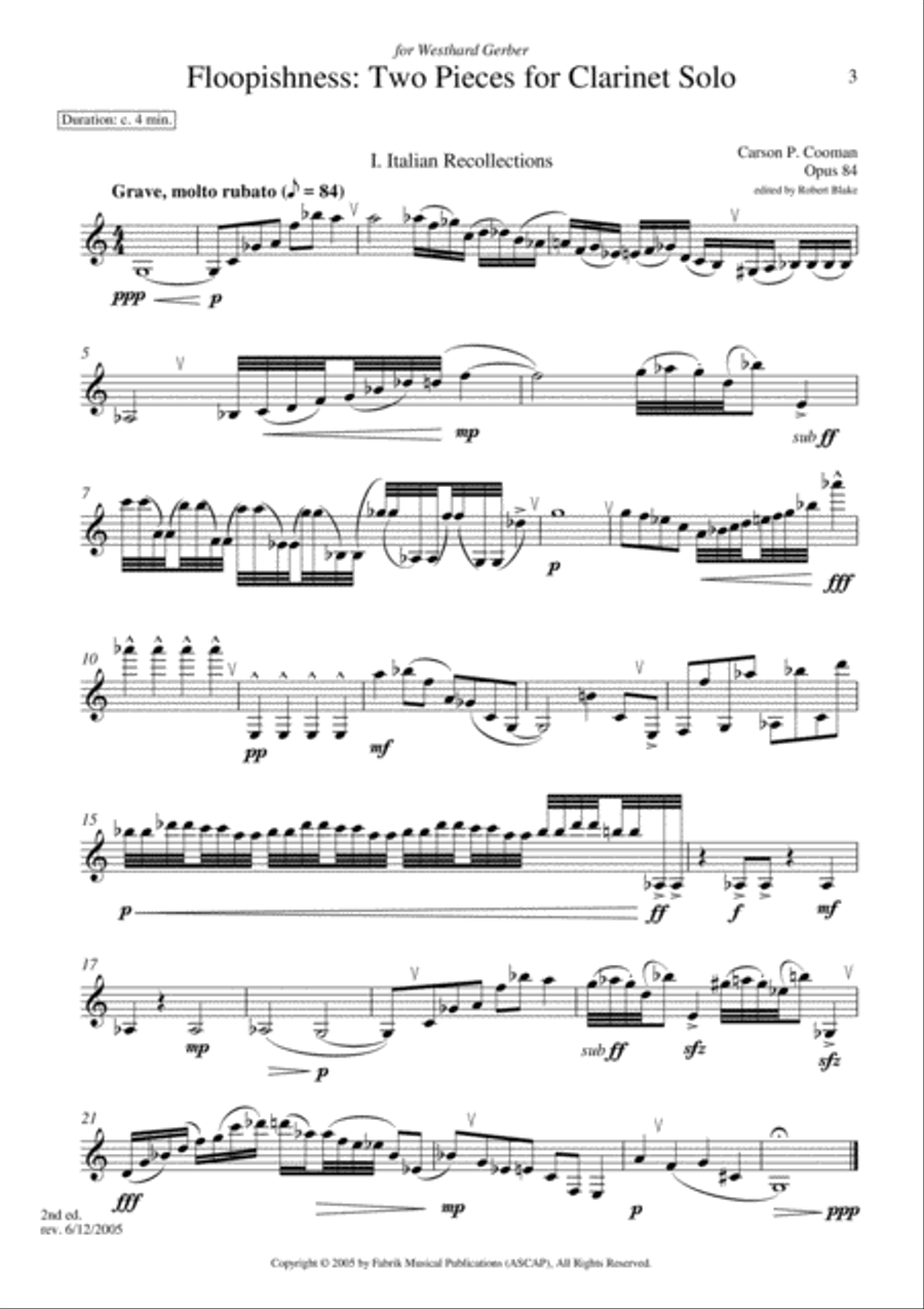 Carson Cooman: Floopishness: Two Pieces for Clarinet Solo Clarinet Solo scores gallery preview page 3