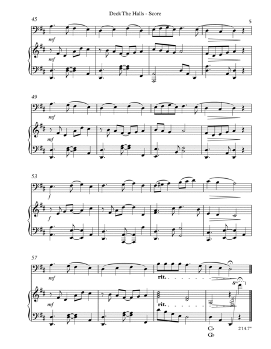 Deck The Halls, Duet for Cello and Pedal Harp String Duet scores gallery preview page 5