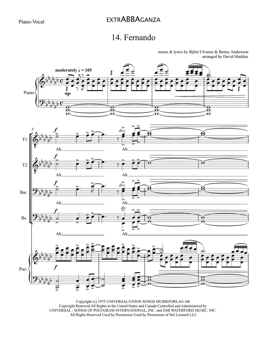 Fernando by ABBA TTBB - Digital Sheet Music