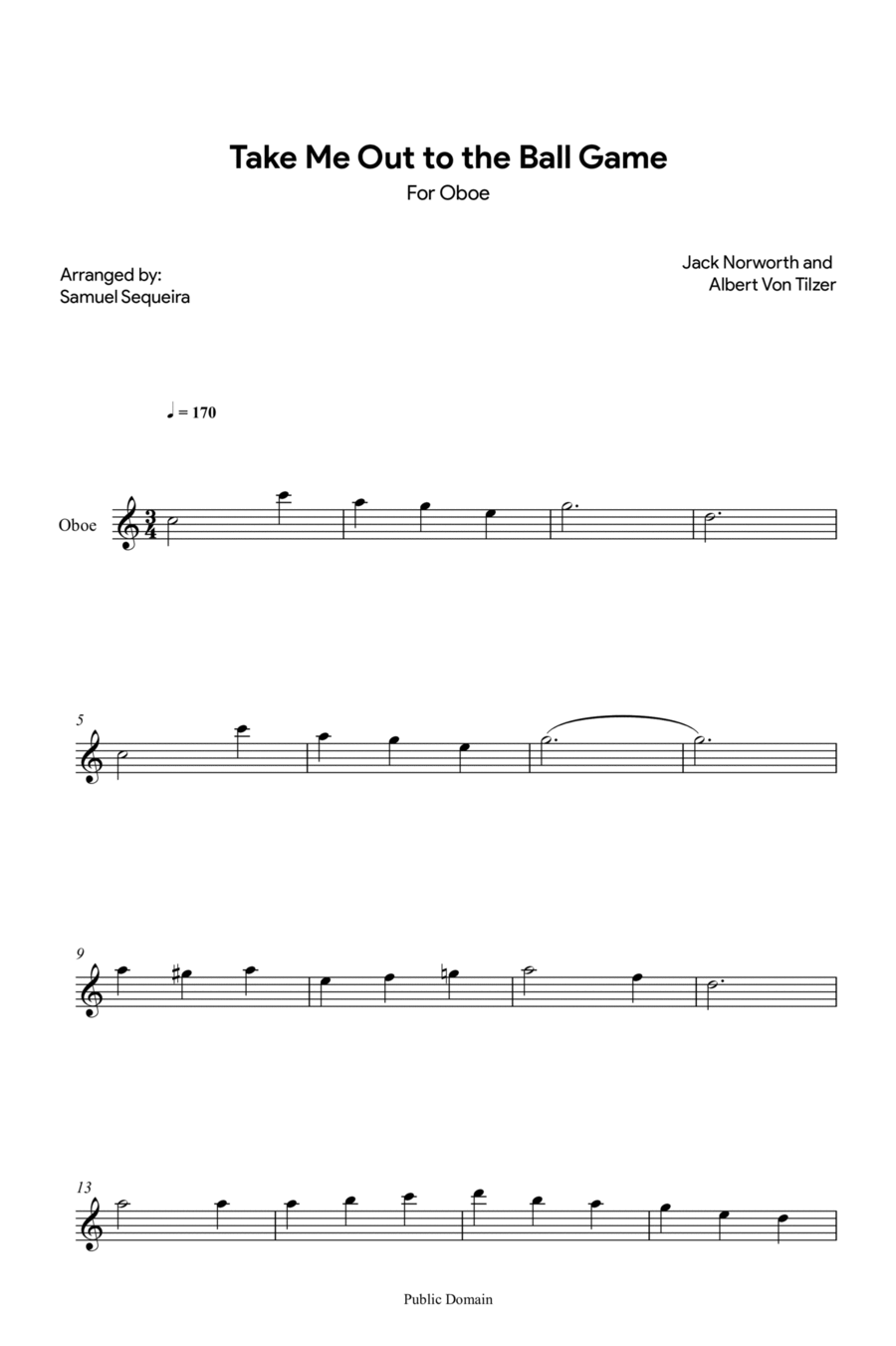 Take me out to the Ball Game - for Oboe Oboe Solo scores gallery preview page 1