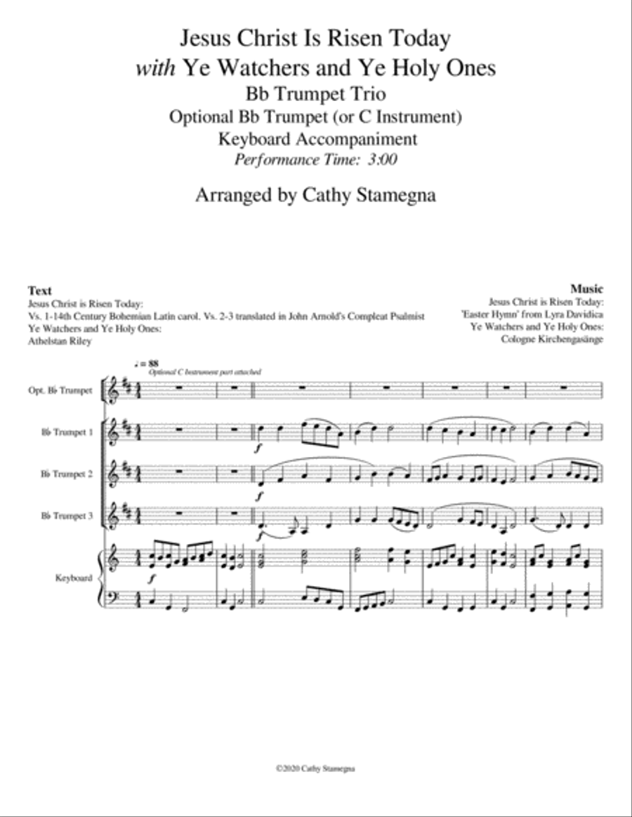 Jesus Christ is Risen Today with Ye Watchers and Ye Holy Ones (Bb Trumpet Trio or Quartet), Acc. Trumpet Trio scores gallery preview page 2