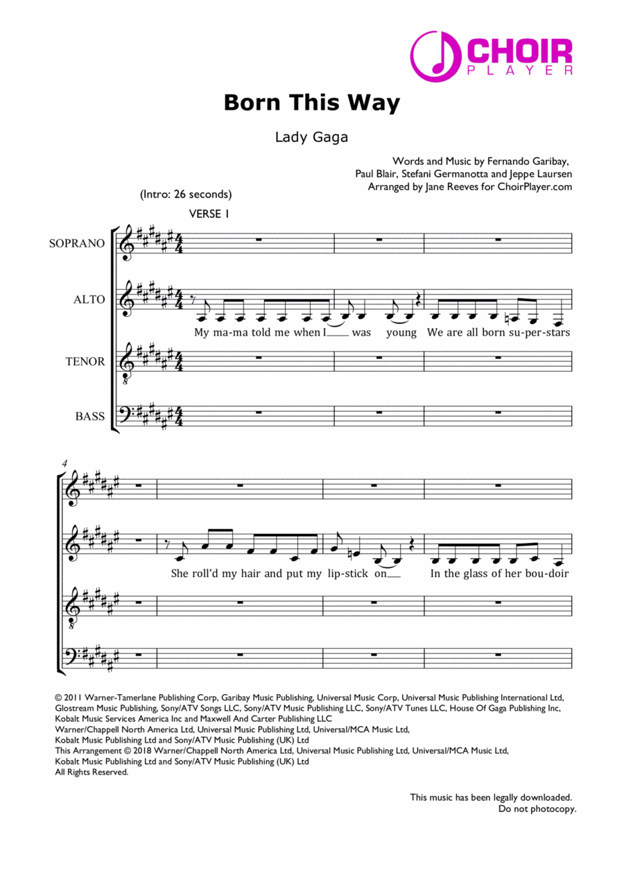 Born This Way 4-Part scores gallery preview page 1