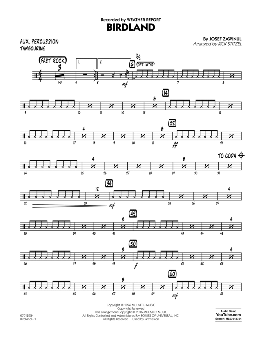 Birdland - Aux Percussion Percussion scores gallery preview page 1