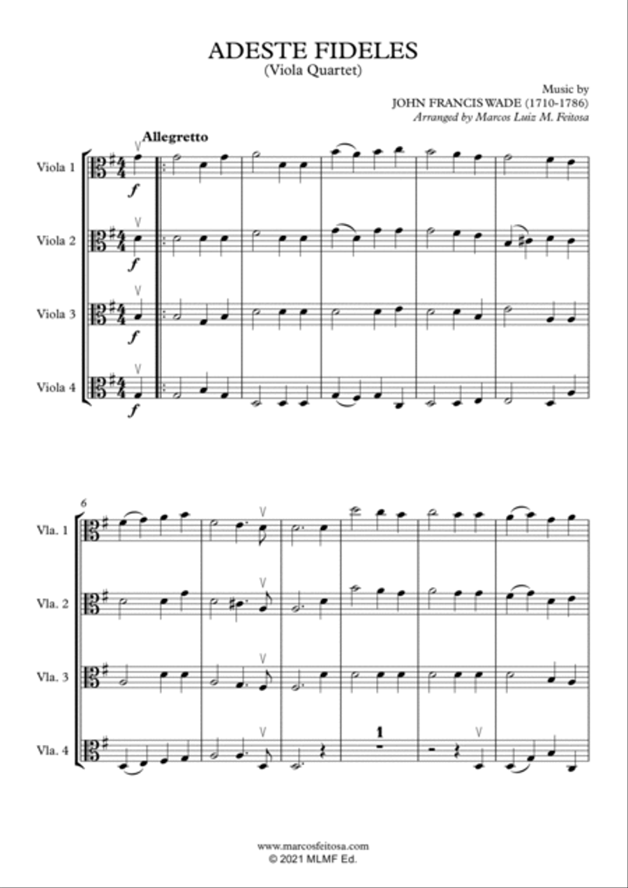 Adeste Fideles - Viola Quartet String Quartet scores gallery preview page 3