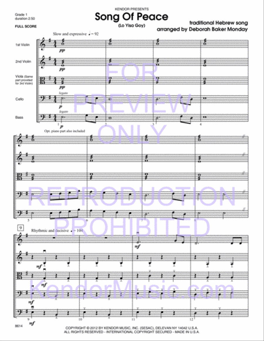 Song Of Peace (Lo Yisa Goy) String Orchestra scores gallery preview page 2