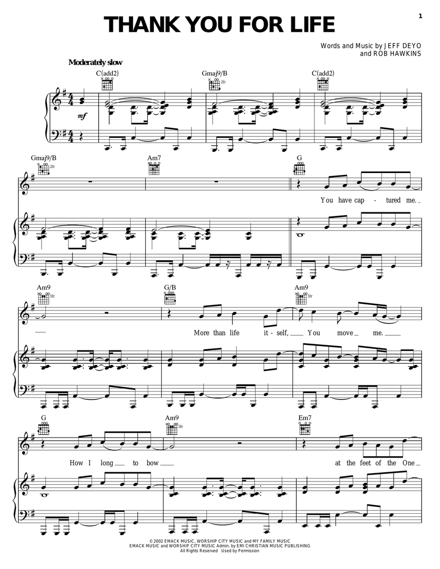 Thank You For Life Thank You For Life Piano, Vocal, Guitar scores gallery preview page 1