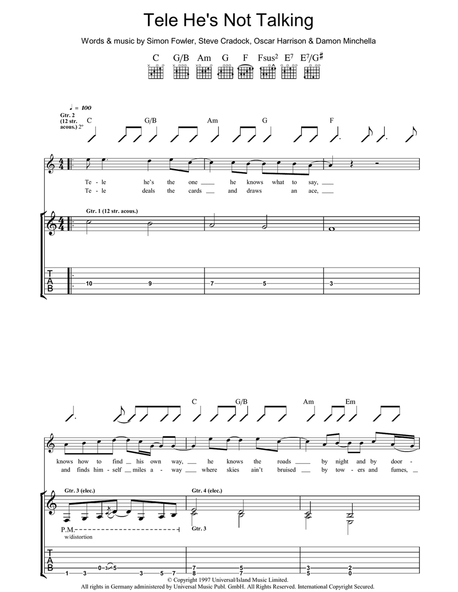 Tele He's Not Talking Guitar Tablature scores gallery preview page 1