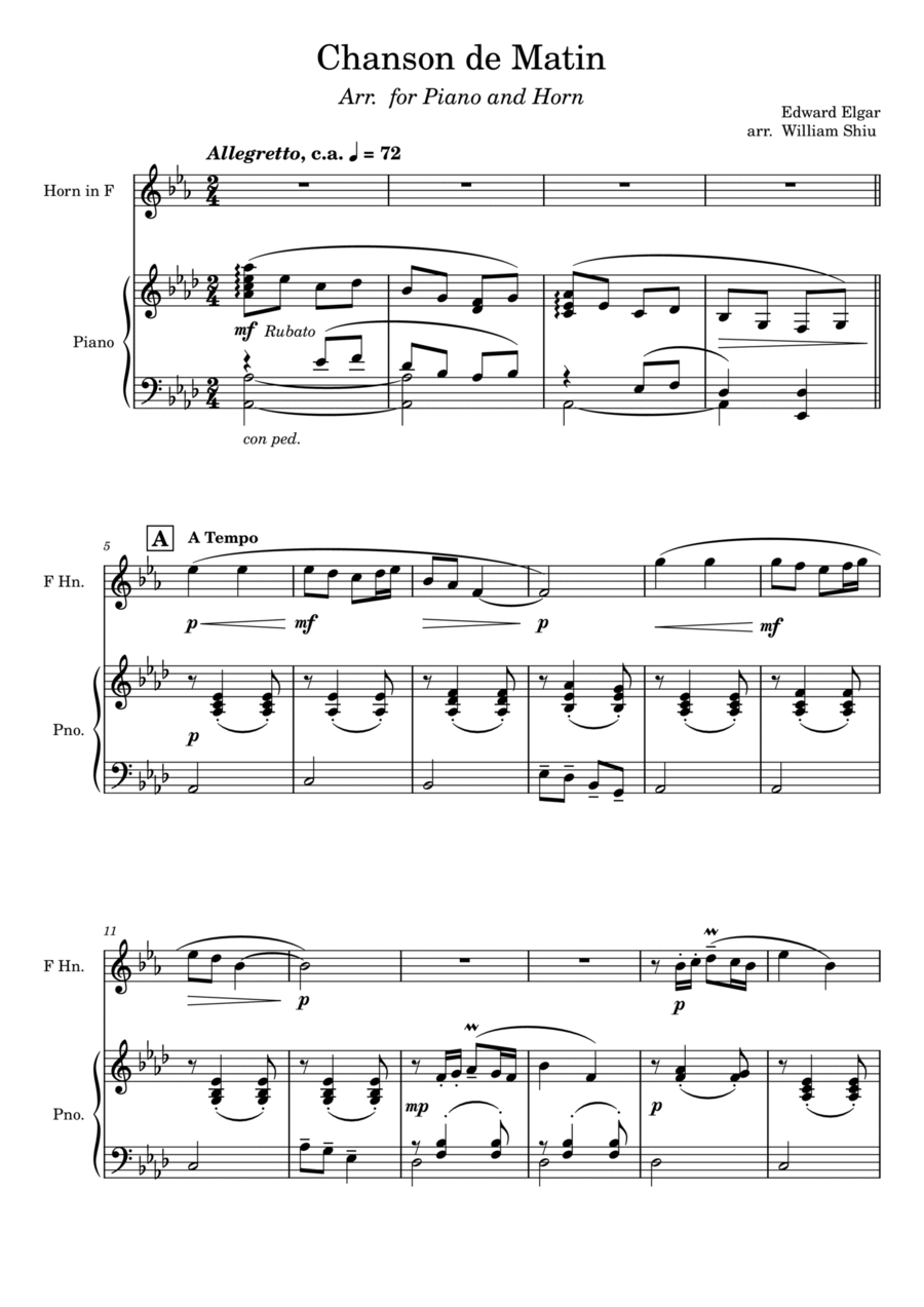 Chanson de Matin Horn scores gallery preview page 1