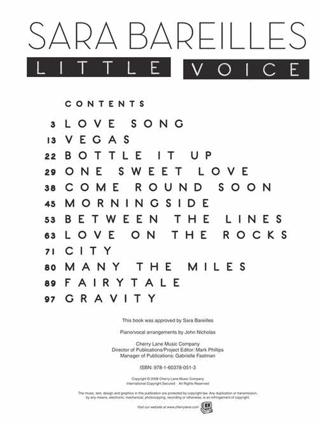Sara Bareilles - Little Voice by Sara Bareilles Piano, Vocal, Guitar - Sheet Music