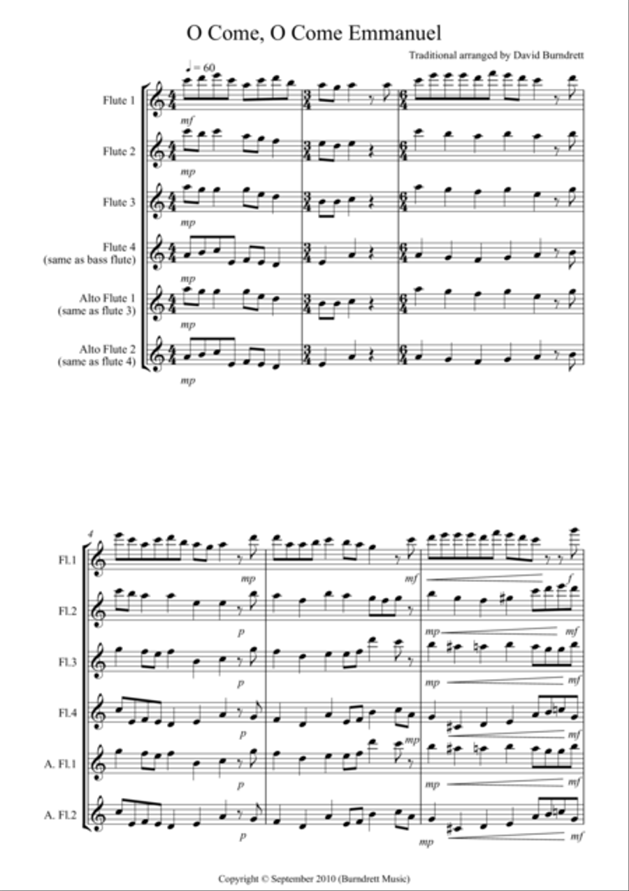O Come, O Come Emmanuel for Flute Quartet Flute Quartet scores gallery preview page 1