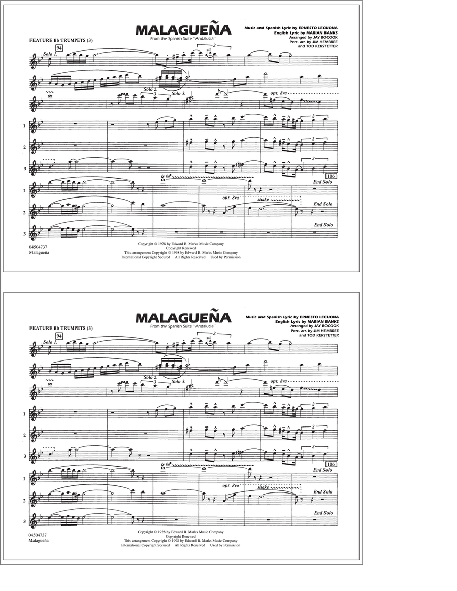 Malaguena - Feature Bb Trumpets (3) Marching Band scores gallery preview page 1