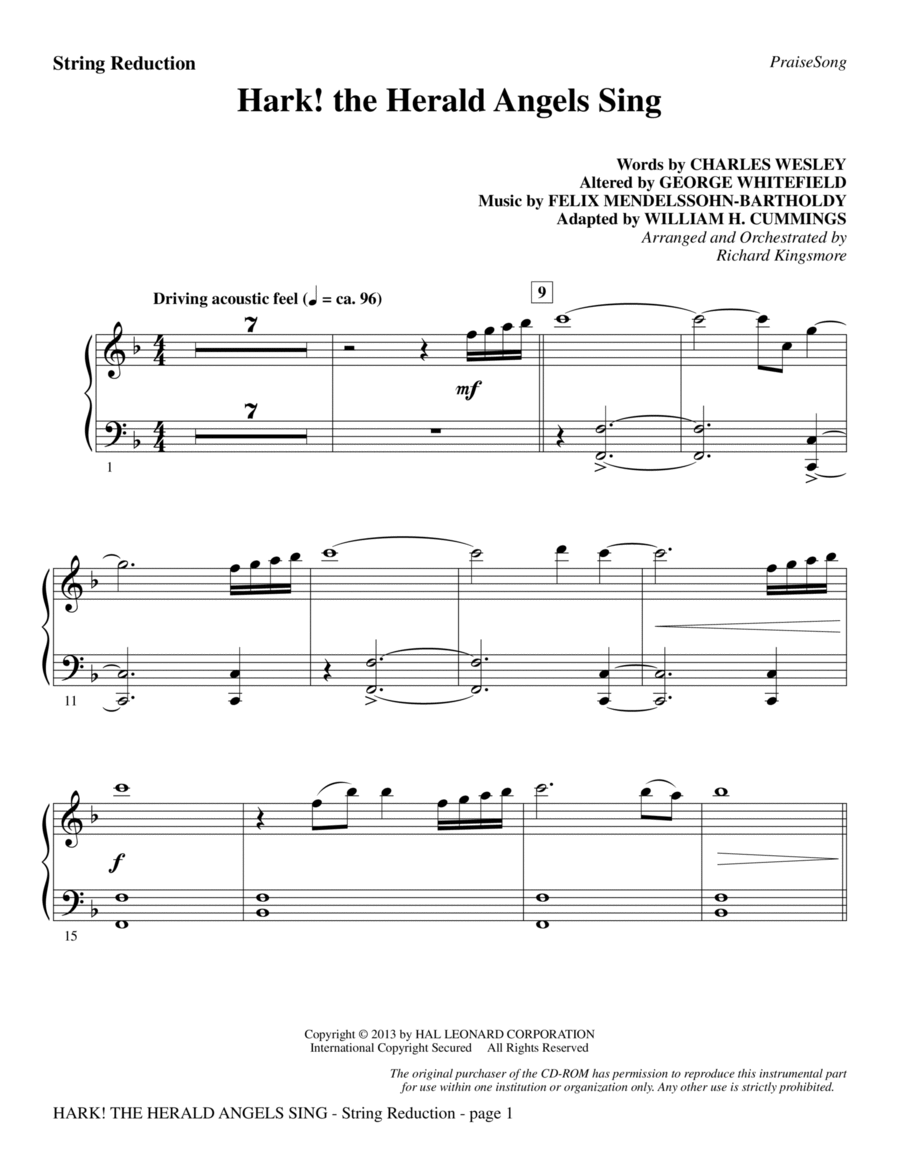 Hark! The Herald Angels Sing - Keyboard String Reduction Choir scores gallery preview page 1