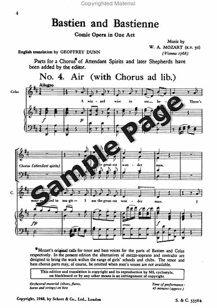 Bastien And Bastienne Choral Part