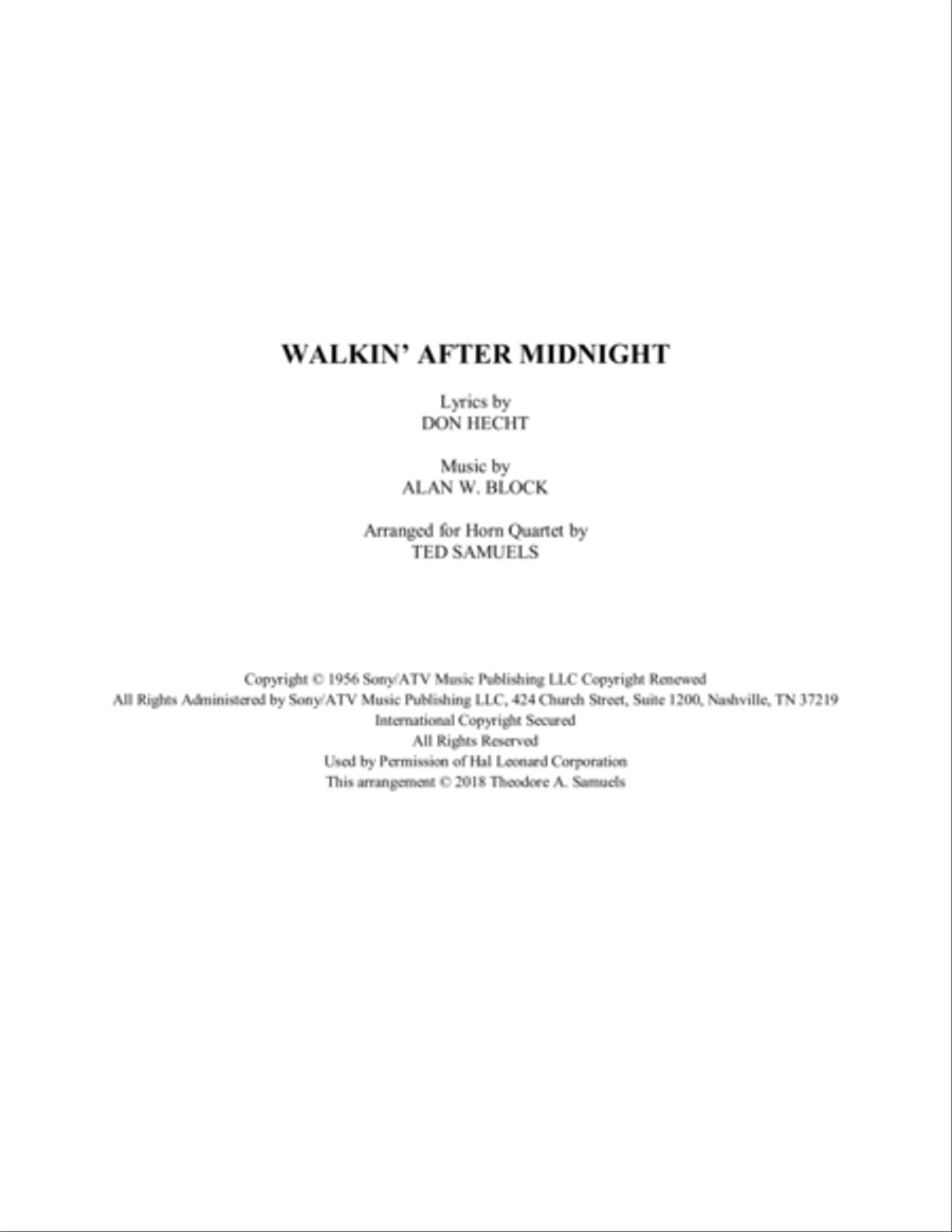 Walkin' After Midnight Brass Quartet scores gallery preview page 1