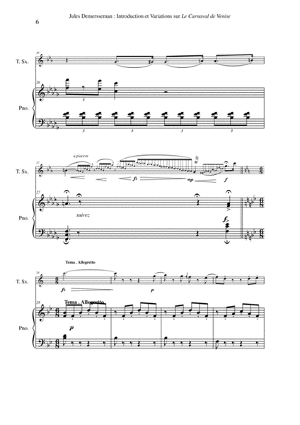 Jules Demersseman - Introduction et Variations sur Le Carnaval de Venise for tenor saxophone and pi