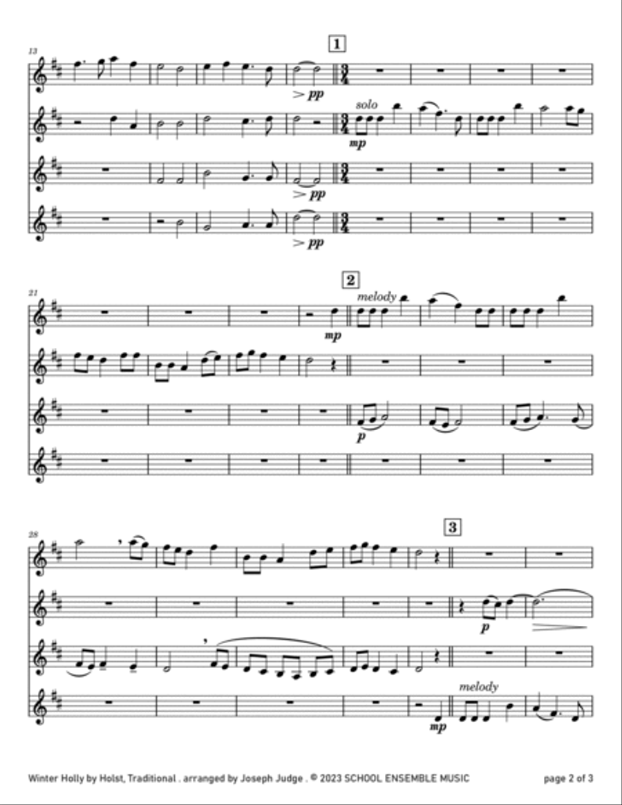 Winter Holly for Clarinet Quartet in Schools Clarinet Quartet scores gallery preview page 2