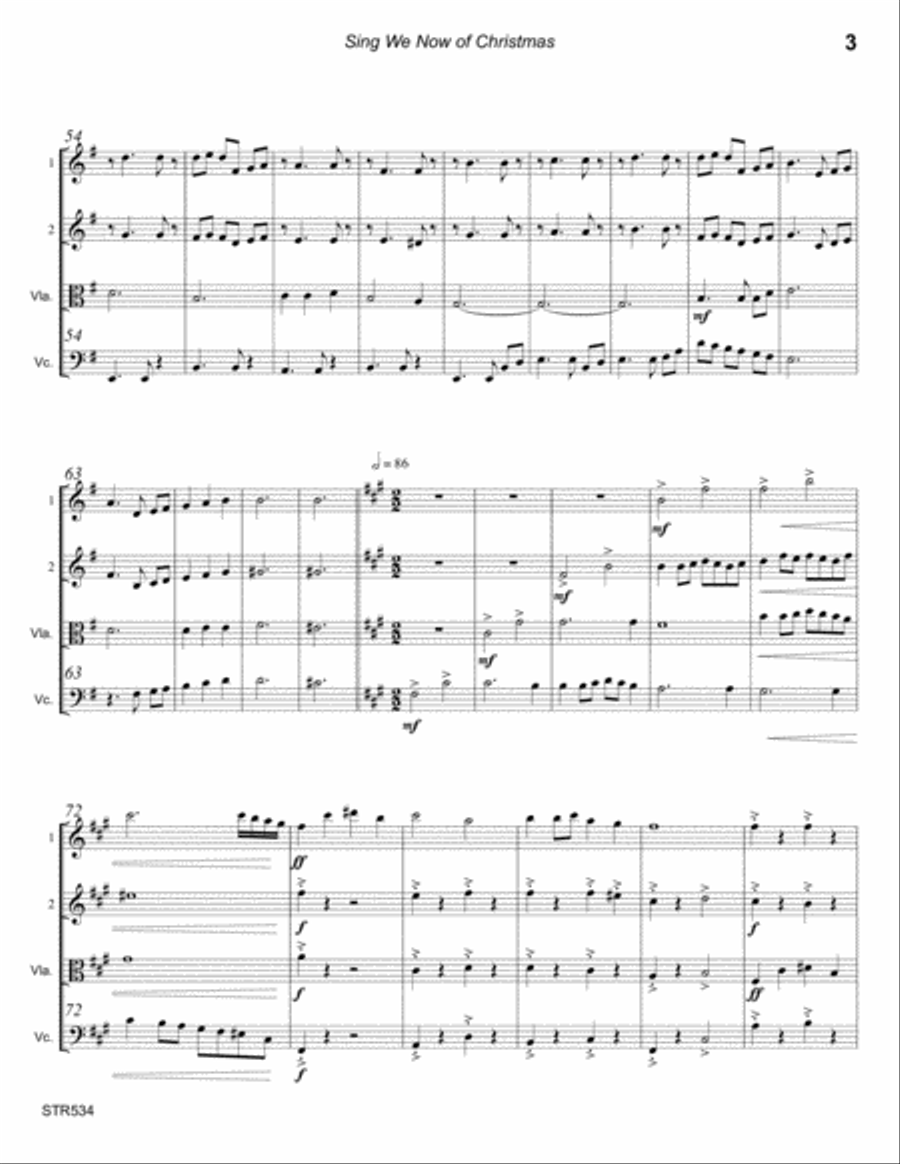 SING WE NOW OF CHRISTMAS arranged for STRING QUARTET (unaccompanied) A Cappella scores gallery preview page 3