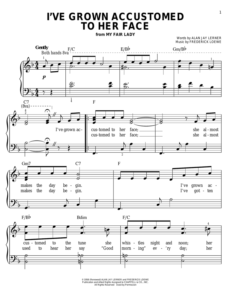 I've Grown Accustomed To Her Face Easy Piano scores gallery preview page 1